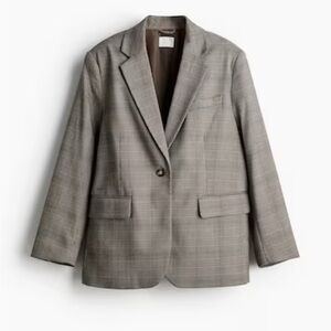 H&M Women's Gray Plaid Loose-Fit Blazer